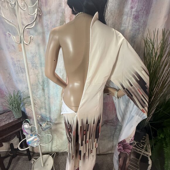 NWOT πShein Elegant Floral Print Cross Front V-Neckline Cloak Sleeves Jumpsuit - Picture 9 of 13